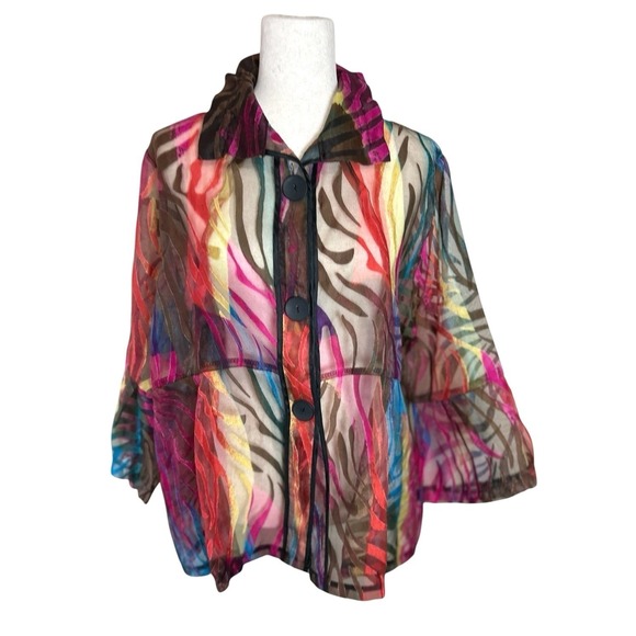 Damee Jackets & Blazers - DAMEE Inc. Sheer Blouse Jacket Rainbow Wired Collar XL Maximalist Art to Wear